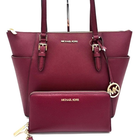 Michael Kors Large Charlotte TZ Tote Bag & Large Continental Wallet Dark Cherry - Picture 3 of 13